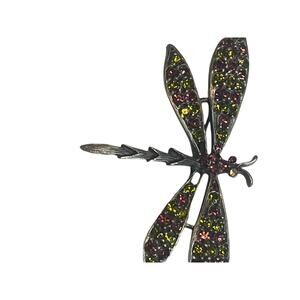 Vintage Tona Dragonfly Brooch Rhinestone Insect Pin Green Purple Crystals